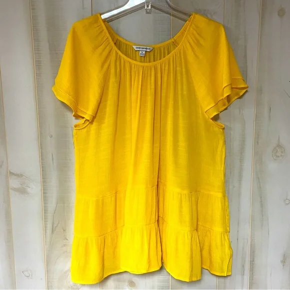 Counterparts Yellow Sheer Tiered Flutter Sleeve Flowy Blouse Sz 2X - Picture 1 of 5